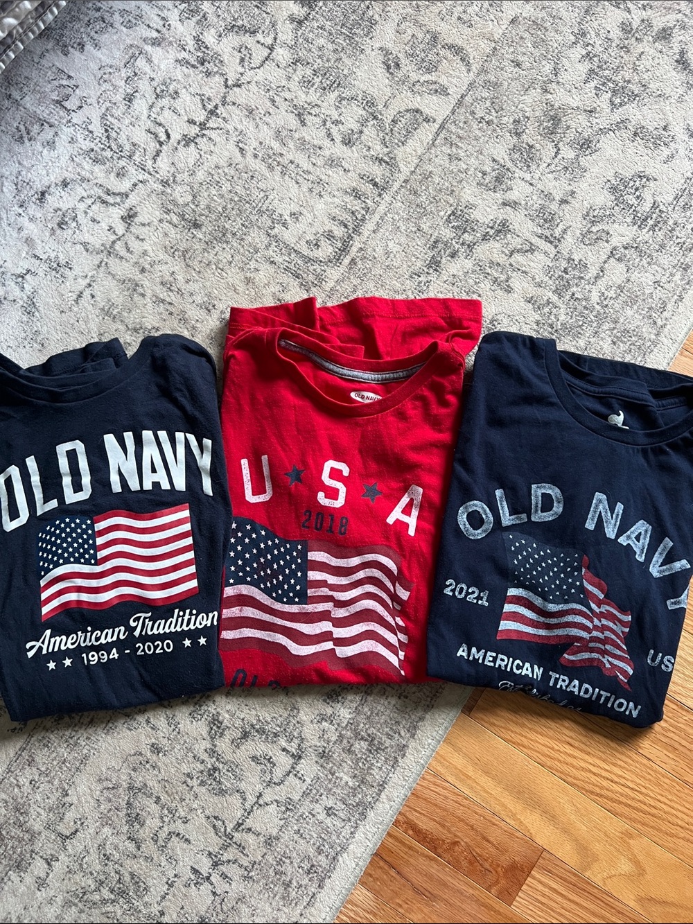 Old Navy Red and Navy USA Flag Graphic Tees (Set of 3)